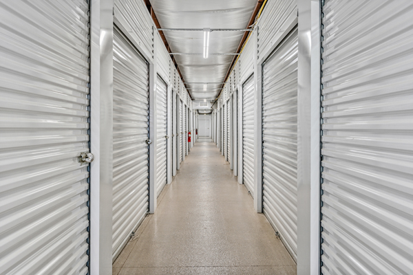 Glamour shot of bright white climate controlled indoor storage units